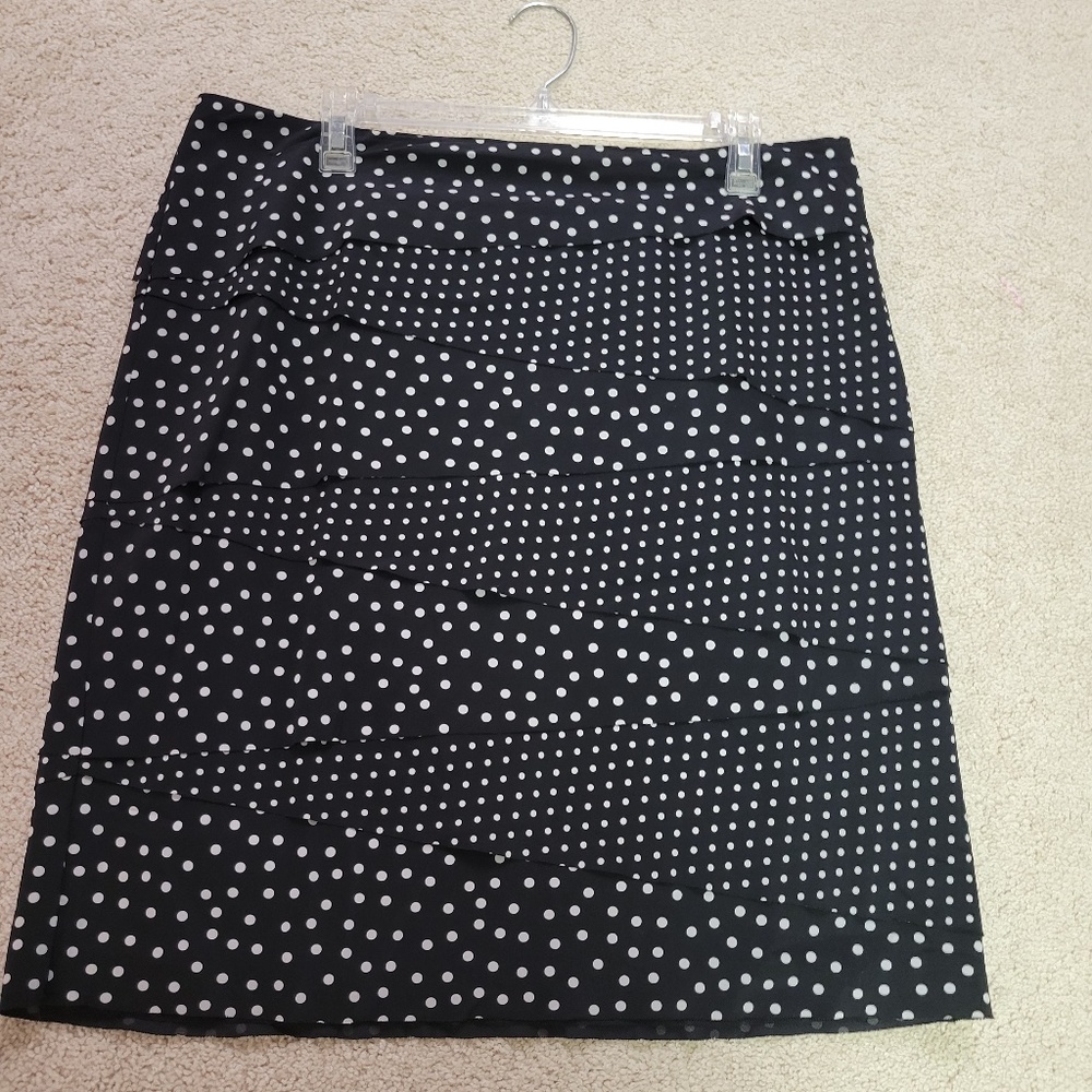 White House Black Market Skirt Size 14 Black/White Polka Dot Print